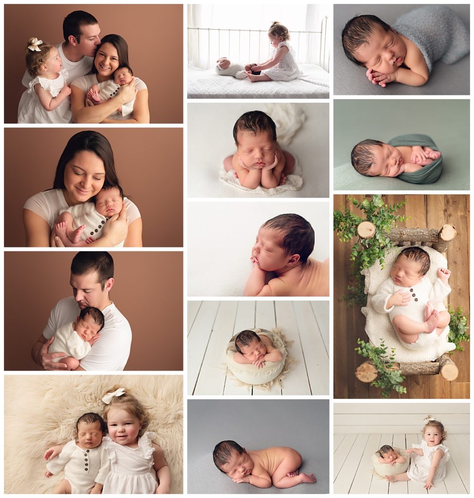 A collage of baby Jack newborn session