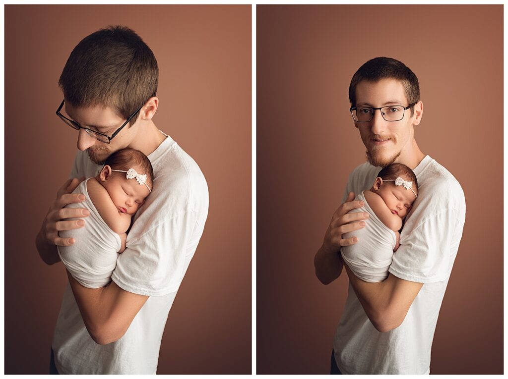 Two pictures of dad holding baby girl